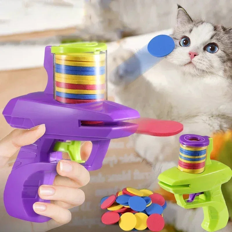 Funny Cat Dog Toy Gun Interactive Foam Disc Launcher 15 Reusable Discs, Shooting Chasing Game for Pet Training Dog Pet Supplie