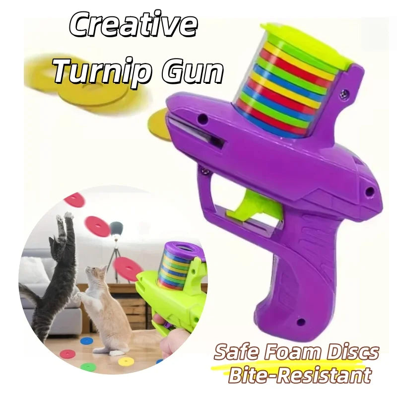 Funny Cat Dog Toy Gun Interactive Foam Disc Launcher 15 Reusable Discs, Shooting Chasing Game for Pet Training Dog Pet Supplie