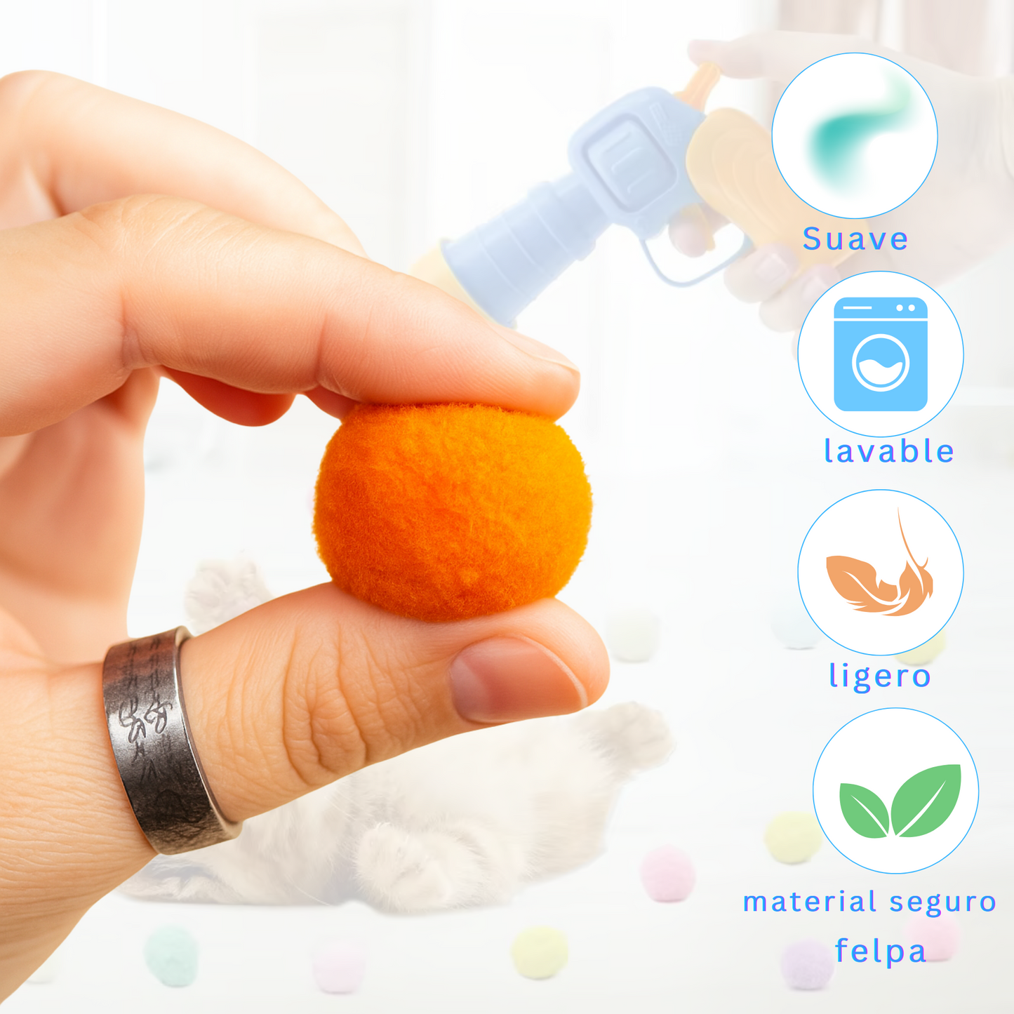 Cat Toy Ball Launcher Gun with 50Pc Pom Pom Plush Balls Interactive Fetch Shooting Gun for Cats Pet Play Equipment
